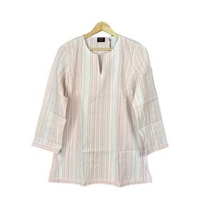 Untuckit‎ Womens 16 Shirt Durfort White Stripe Long Sleeve V-Neck Pullover Top